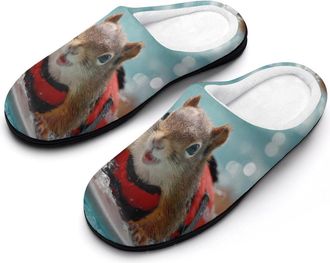 Generic Squirrel Surfing Funny Mens Cotton Slippers Soft Non-Slip Rubber Sole House Slipper Indoor Outdoor