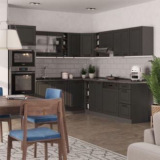 Vicco Cocina Esquinera R-line, Antracita Casa De Campo/antracita, 237 X 247 Cm, Et Roble