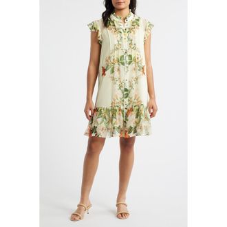 Julia Jordan Floral Ruffle Hem Dress in Yellow Multi at Nordstrom, Size X-Large