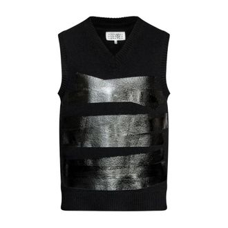 Maison Margiela Sleeveless Knitwear, male, Black, Size: M Black Wool Knit V-Neck Jacket