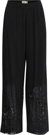 Ichi Ichi, Broeken, Dames, Zwart, S, Zwarte Wijde Pijp Kant Onderaan Broek