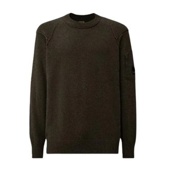 C.P. Company Round-neck Knitwear, male, Green, Size: S Green Wool Ribbed Sweater