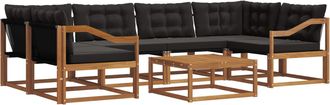 vidaXL Conjunto De Sof&aacute;s De Exterior 7 Uds. Natural Y Negro Vidaxl