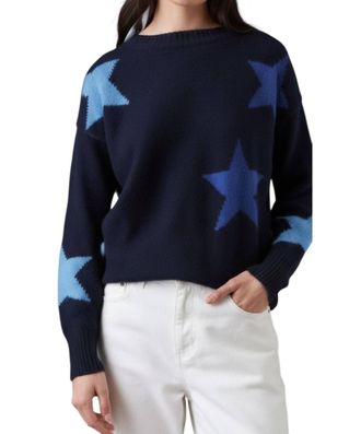 Brodie Navajo Star Sweater In Navy/tranquil Blue, Electric Blue