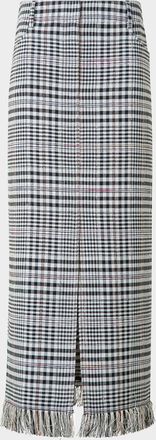 Akris Fringed Check Cotton-Blend Midi Skirt