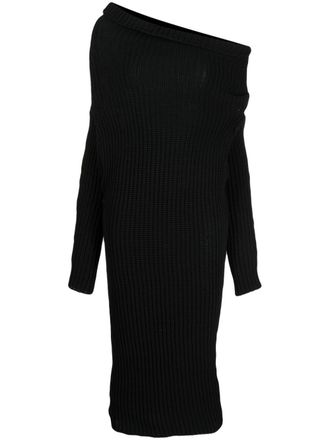 A.W.A.K.E. asymmetric wool-blend midi dress - Black