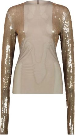 Rick Owens Top met Pailletten - Dames - Longsleeves - Beige - S - Pailletten - Tops