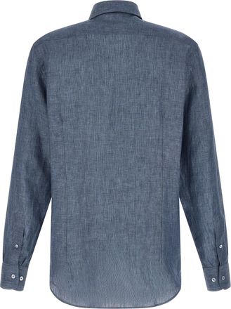 Etro Linen M&eacute;lange with Embroidered Logo Shirt - Blue