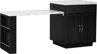 STILVORA Carro De Cocina Con Mesa Extensible, 2 Cajones, Estantes Abiertos, Led, Usb Y Type-c, En Mdf, Negro