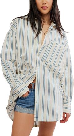 Free People We The Free Freddie Striped Cotton Shirt in Ivory Combo at Nordstrom, Size X-Large