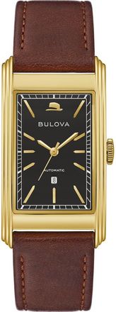 Bulova Frank Sinatra Chariman of the Board Leather Strap Watch, 25.5mm in Gold-Tone at Nordstrom