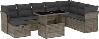 vidaXL Vidaxl - Set De Muebles De Jard&iacute;n 9 Pzas Y Cojines Rat&aacute;n Sint&eacute;tico Gris