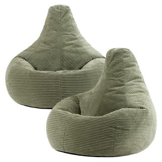 Icon Brand Set de 2 pufs con respaldo alto, pana verde salvia