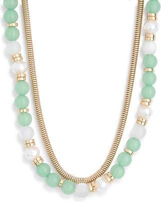 Nordstrom Rack Layered Chain & Bead Necklace in Mint- Gold at Nordstrom Rack