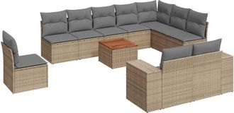 vidaXL Set De Sof&aacute;s De Jard&iacute;n 11pzas Con Cojines Rat&aacute;n Sint&eacute;tico Beige Vidaxl