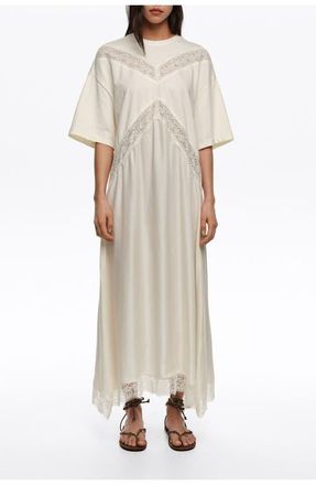 Bimba & Lola Lace Dual Material Dress in Ivory at Nordstrom, Size X-Small Eu