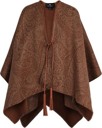 Etro Bruin Paisley Jacquard Wol Kasjmier Cape - Dames - Ponchos - Bruin - ONE Size - Wol - Jassen