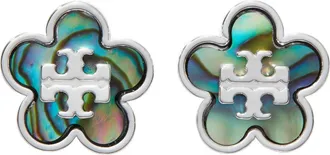 Tory Burch Forget Me Not Enamel Stud Earrings in Light Silver/abalone at Nordstrom