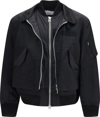 sacai Mens Double Jacket Cotton Chino & Nylon Black