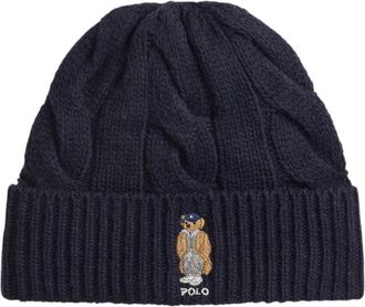 Ralph Lauren Bear Cable Knit Beanie - Dames - Hoeden - Blauw - ONE Size - Wol - Accessoires