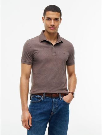 Tommy Hilfiger Mens Slim Fit Stretch Pique Polo - Brown Heather - XXXL
