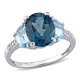 Amour 4 1/2 CT TGW London and Sky Blue Topaz and Diamond 3-sTone Ring In Sterling Silver