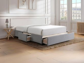 Vente-Unique Rete con cassetti 140 x 190 cm - Tessuto grigio - KOLANE di YSM&Eacute;E