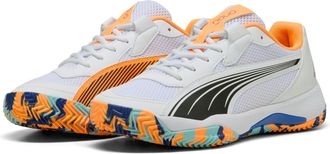Puma Tennisschuh PUMA NOVA COURT, Gr. 42,5, weiss (puma wei&szlig;, puma schwarz, vivid blau, heat fire), Textil, mehrfarbig, Schuhe Tennisschuh