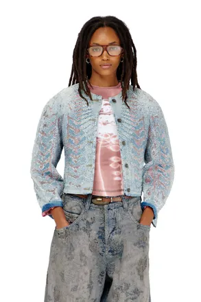Diesel Jacket in microstone devor&eacute; denim - Denim Jackets - Woman - Blue