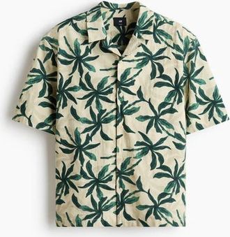 H&M Relaxed Fit Cotton Resort Shirt in Dark Green/patterned at Nordstrom, Size Xx-Large
