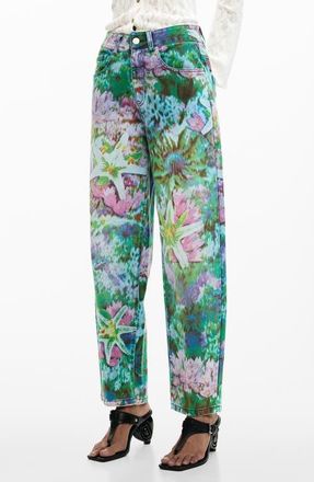 Desigual Wild Garden Print Straight Leg Jeans in Medium Blue at Nordstrom, Size 38
