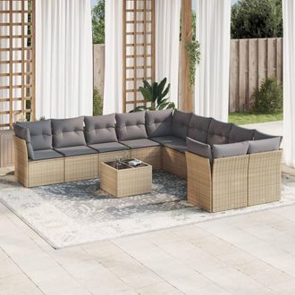 vidaXL Vidaxl - Set Divani Da Giardino 11 Pz Con Cuscini Beige In Polyrattan