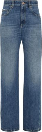 Brunello Cucinelli Hoge Taille Blauwe Jeans met Knoopsluiting - Dames - Regular Fit Jeans - Blauw - M - Katoen - Jeans
