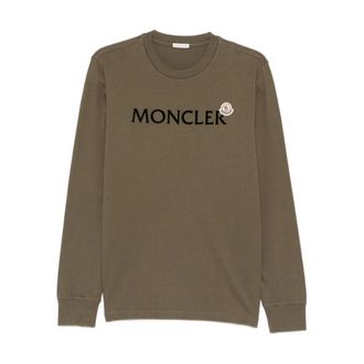 Moncler Long Sleeve Tops, male, Green, Size: 2XL Long-sleeve Cotton Jersey T-shirt