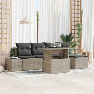 vidaXL Conjunto De Sof&aacute; De Jard&iacute;n 6 Pcs Gris Claro Polirat&aacute;n Vidaxl