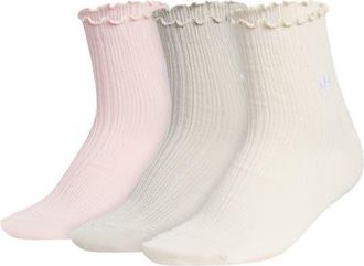 adidas Assorted 3-Pack Ruffle Rib Ankle Socks in Sandy Pink/grey/white at Nordstrom, Size Medium