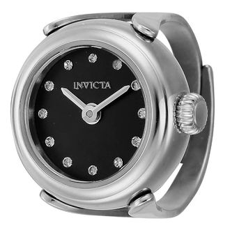Invicta Mini Angel Quartz Crystal Black Dial Ladies Ring Watch 44481