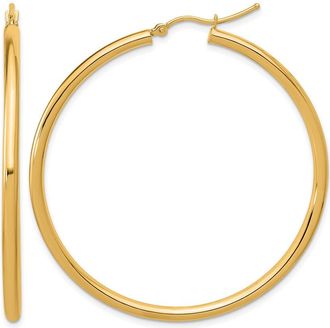 Diamond2Deal 14k Gold Polished 2.5mm Round Lightweight Tube Hoop Earrings