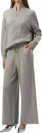 Joseph Ribkoff Melange Embellished Pull On Wide Leg Pants In Grey
