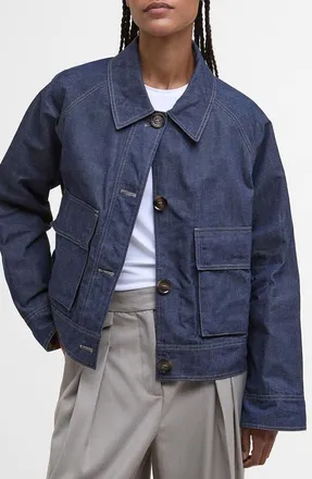 Barbour Water Resistant Denim Jacket in Indigo/Hessian Tartan at Nordstrom, Size 12 Us