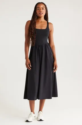 Zella Effortless Square Neck Midi Dress in Black at Nordstrom, Size X-Small