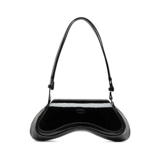 Diesel Shoulder Bags, female, Black, Size: ONE SIZE Black Foldover Top Bag with Oval D Logo