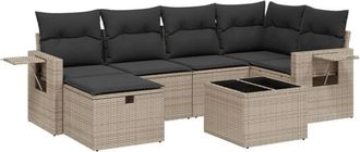 vidaXL Vidaxl - Set De Sof&aacute;s De Jard&iacute;n 7 Piezas Con Cojines Rat&aacute;n Pe Gris