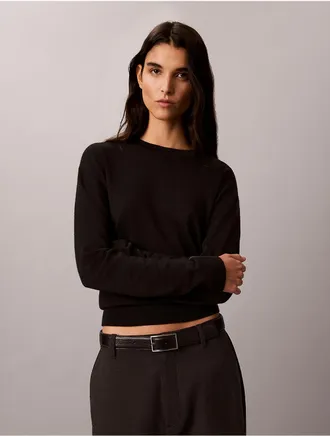 Calvin Klein Womens Merino Wool Blend Crewneck Sweater - Black - XL