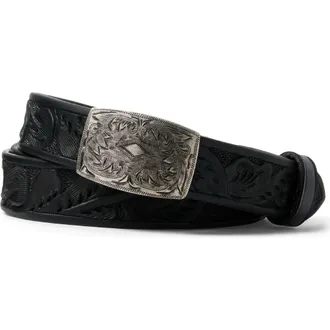 Ralph Lauren Coleman Tooled Leather Belt in Black at Nordstrom, Size 34