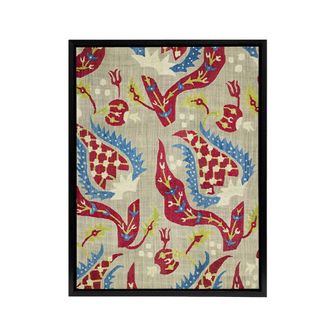 Artery8 Turkish Bed Cover Floral Pattern Morris Vintage Framed Canvas Wall Art in Beige | Size: W24 x H32