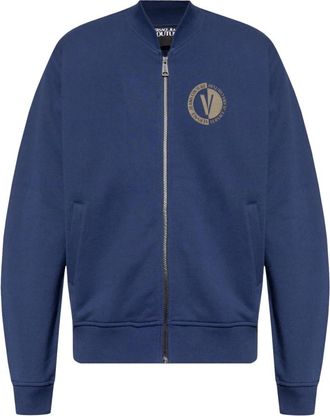 Versace Jeans Couture Sweater met rits - Heren - Vesten met rits - Blauw - M - Katoen - Hoodies & sweatvesten