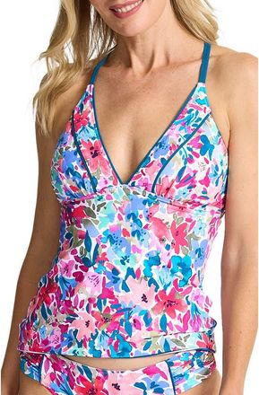Tommy Bahama Watercolor Floral Reversible Tankini in Dusty Lupine Rev at Nordstrom, Size X-Large
