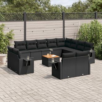 vidaXL Set De Sof&aacute;s De Jard&iacute;n Y Cojines 13 Pzas Rat&aacute;n Sint&eacute;tico Negro Vidaxl