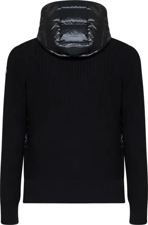 Moncler Mens Hoodie Padded Zip-Up Black Virgin Wool Bomber Jackets